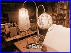Mid-Century Modern Lamp, Fiber Glass Shades, Brass & Wood Base