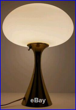 Mid Century Modern Laurel Bill Curry Brass Tone White Glass Atomic Mushroom Lamp