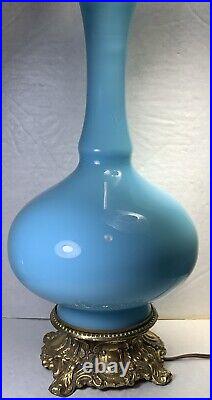 Mid Century Modern MCM, Blue Glass Table Lamp 3 Way Switch Beautiful 1950'S/60'S