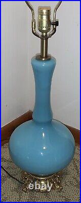 Mid Century Modern MCM, Blue Glass Table Lamp 3 Way Switch Beautiful 1950'S/60'S