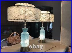 Mid Century Modern Matching Atomic Gold Flec Turquoise, 2 Tier, Table Lamps