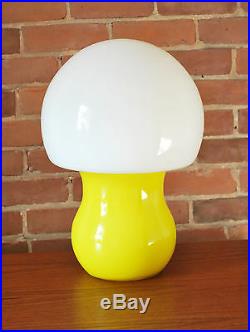 Mid Century Modern Swedish white opaline and yellow mushroom glass table lamp