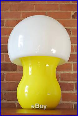 Mid Century Modern Swedish white opaline and yellow mushroom glass table lamp