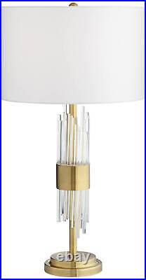 Mid Century Modern Table Lamp Brass Clear Glass Tube White Drum for Living Room