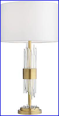 Mid Century Modern Table Lamp Brass Clear Glass Tube White Drum for Living Room