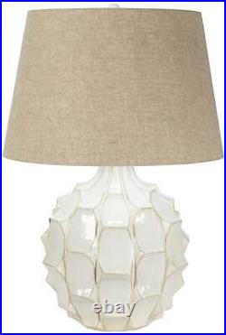 Mid Century Modern Table Lamp Ceramic White Glaze for Living Room Family Bedroom