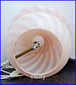 Mid Century Modern Vetri Murano Large Pink Spiral Art Glass Mushroom Table Lamp