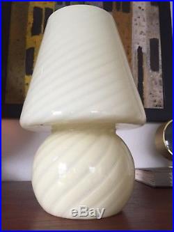 Mid Century Modern Vetri Murano White Swirl Glass One Piece Mushroom Table Lamp