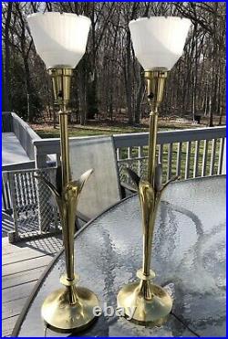 Mid Century Pair Chrome Table Lamps By Rembrandt Glass Globes 2 way switch 34