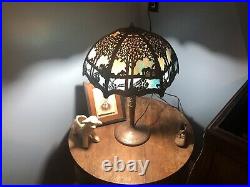 Miller Electric Table Lamp with 12 Panel Art Glass Shade 1920's