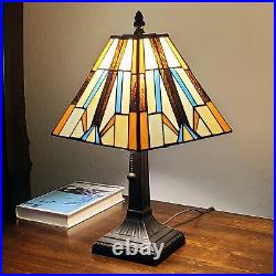 Mini 15in Tiffany Style Mission Stained Glass Table Lamp for Desk Reading Accent