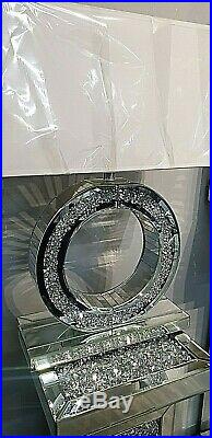 Mirrored Crushed Crystal Diamond Diamante Circle Table Lamp with Shade