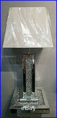 Mirrored Crushed Crystal Diamond Diamante Column Table Lamp with Shade