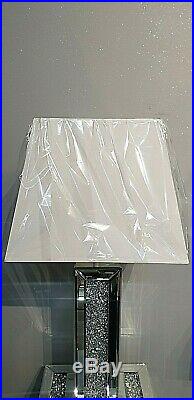 Mirrored Crushed Crystal Diamond Diamante Column Table Lamp with Shade