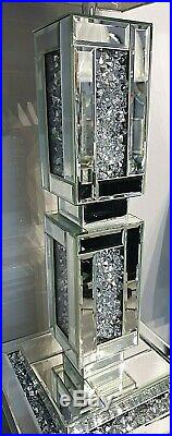Mirrored Crushed Crystal Diamond Diamante Tall Table Lamp with Shade