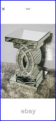 Mirrored Crushed Crystal Diamond Pedestal Table End Table Lamp Venetian Glitter