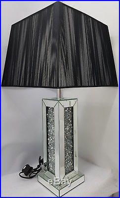 Mirrored Table Lamp Sparkly Silver Diamond Crush Choice of Black or White Shade