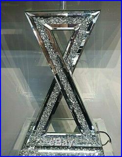 Mirrored Table Lamp with Shade Crushed Diamond Crystal Cross Shaped