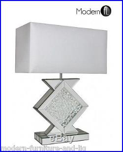 Mirrored With Floating Crystal Table Lamp, Mirrored Bedside Lamp White Shade