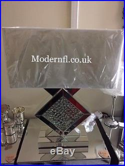 Mirrored With Floating Crystal Table Lamp, Mirrored Bedside Lamp White Shade