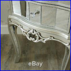 Mirrored bedside cabinet lamp table bedroom furniture venetian silver hotel