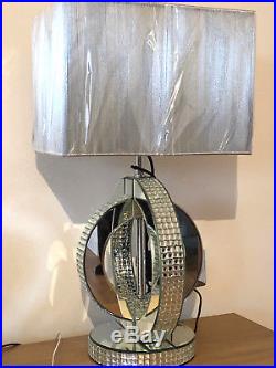 Mirrored crystalGlass Decor Table Lamp with square grey shade/home/offfice