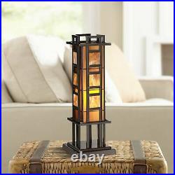 Mission Accent Table Lamp Iron Column Stained Glass for Living Room Bedroom Desk