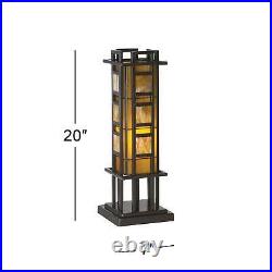 Mission Accent Table Lamp Iron Column Stained Glass for Living Room Bedroom Desk