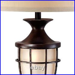 Mission Country Cottage Cage Table Lamp Iron Finish Glass Living Room Bedroom