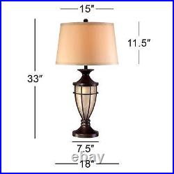 Mission Country Cottage Cage Table Lamp Iron Finish Glass Living Room Bedroom