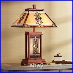 Mission Rustic Tiffany Style Table Lamp 27 Tall Walnut Wood with Nightlight