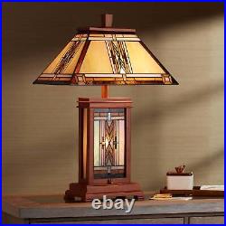 Mission Rustic Tiffany Style Table Lamp 27 Tall Walnut Wood with Nightlight