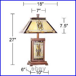 Mission Rustic Tiffany Style Table Lamp 27 Tall Walnut Wood with Nightlight