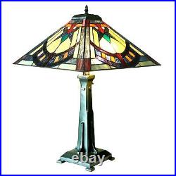 Mission Stained Glass Tiffany Style 2-Light Antique Bronze Finish Table Lamp