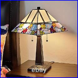 Mission Style Stained Glass Table Lamp Berries and Leaves Theme 22in Tall