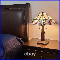 Mission Style Stained Glass Table Lamp Berries and Leaves Theme 22in Tall