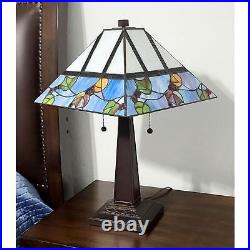 Mission Style Stained Glass Table Lamp Berries and Leaves Theme 22in Tall