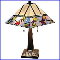 Mission Style Stained Glass Table Lamp Berries and Leaves Theme 22in Tall