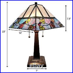 Mission Style Stained Glass Table Lamp Berries and Leaves Theme 22in Tall