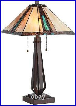Mission Table Lamp Bronze Tiffany Style Stained Art Glass Living Room Bedroom