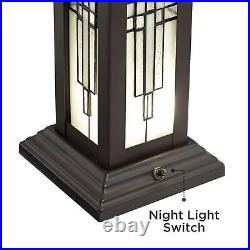 Mission Table Lamp with Nightlight LED Oiled Bronze Tiffany Style Glass Bedroom