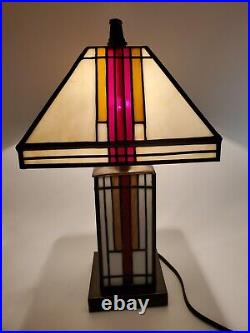 Mission Tiffany Style Stained Glass Table Lamp Arts Craft Desk Vintage Amora