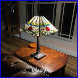 Mission Tiffany Style Stained Glass Table Lamp Multicolor Geometric Pattern 22in