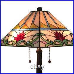 Mission Tiffany Style Stained Glass Table Lamp Multicolor Geometric Pattern 22in