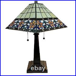 Mission Tiffany Style Table Lamp 23in Tall Floral Motif Stained Glass