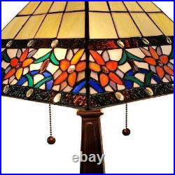 Mission Tiffany Style Table Lamp 23in Tall Floral Motif Stained Glass