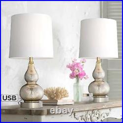 Modern Accent Table Lamps Set of 2 with USB Mercury Glass Living Room Bedroom