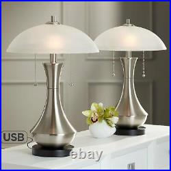 Modern Accent Table Lamps Set of 2 with USB Metal Glass Shade for Bedroom Office