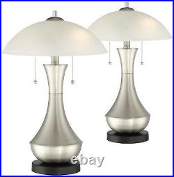 Modern Accent Table Lamps Set of 2 with USB Metal Glass Shade for Bedroom Office