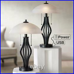 Modern Accent Table Lamps Set of 2 with USB Outlet Dark Metal for Bedroom Office
